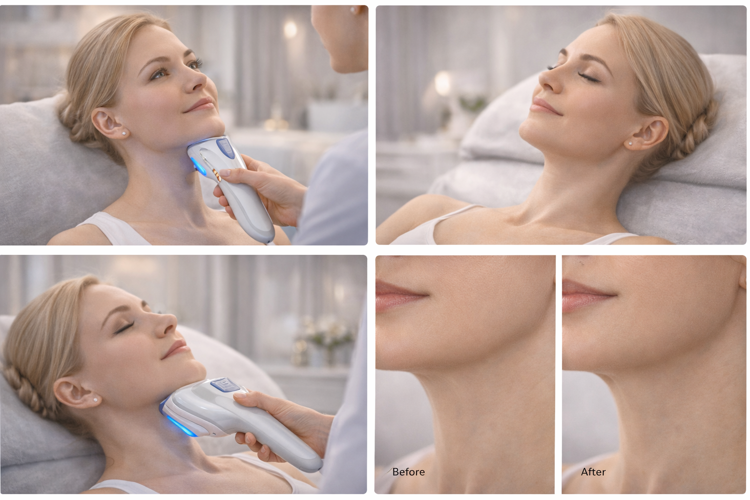 Collage of facial tightening treatment areas and results